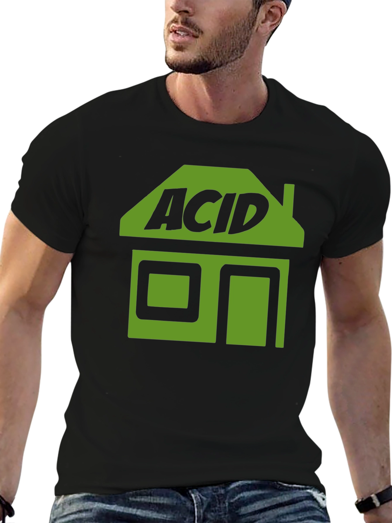 Camiseta Negra Acid House Estilo Retro