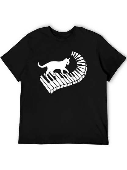 Camiseta Negra con Diseño de Gato y Piano