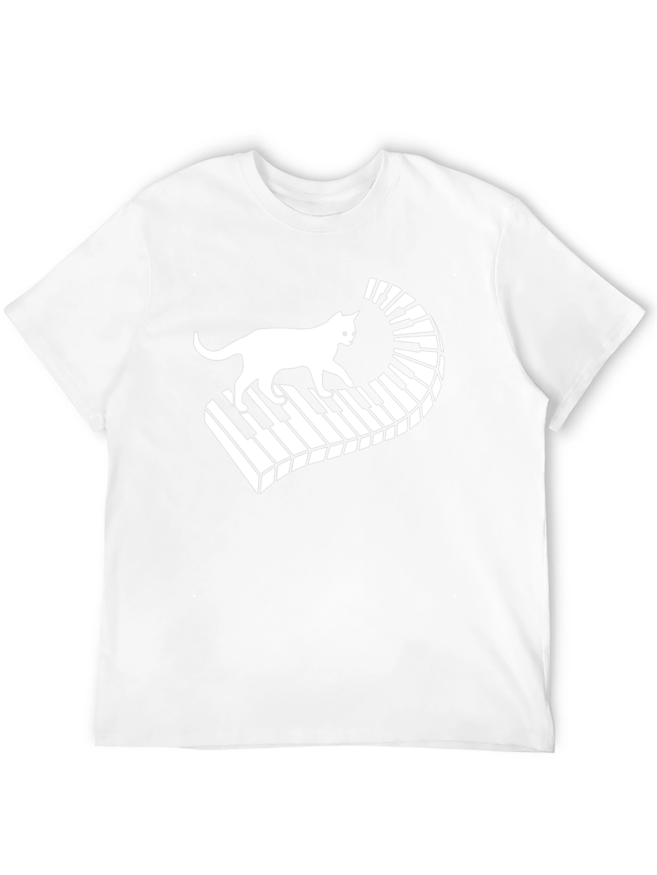 Camiseta Negra con Diseño de Gato y Piano