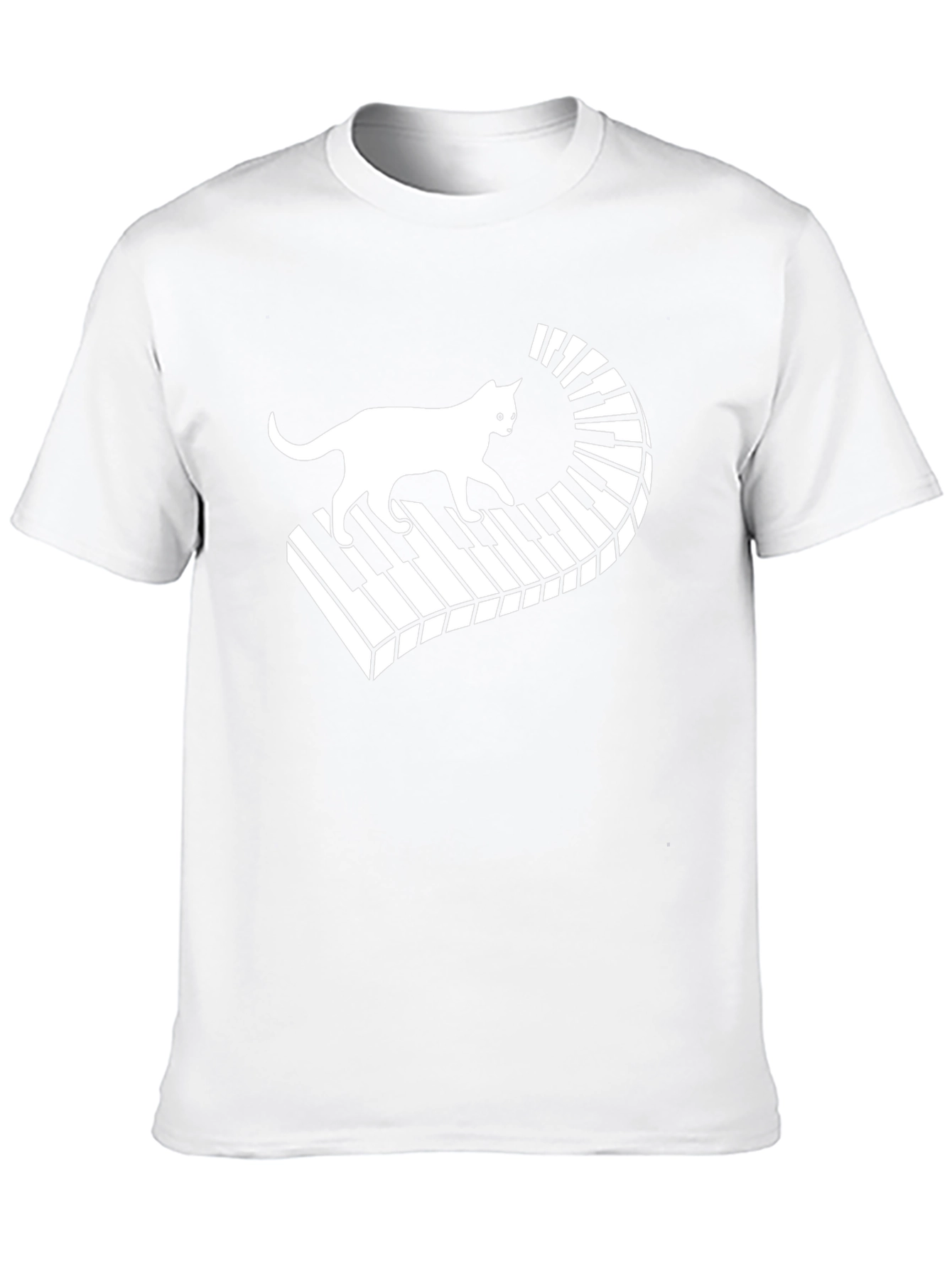 Camiseta Negra con Diseño de Gato y Piano