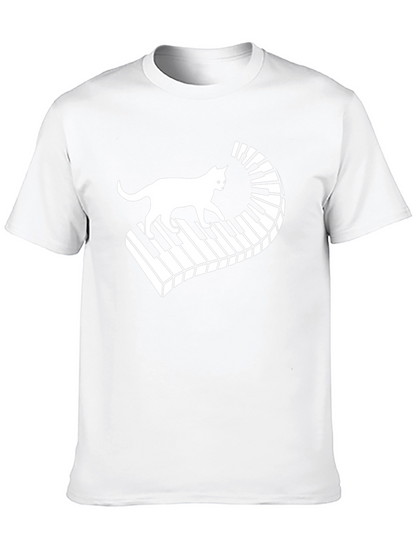 Camiseta Negra con Diseño de Gato y Piano