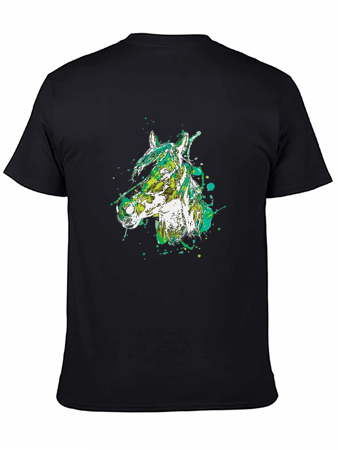 Camiseta Negra con Diseño Abstracto de Cabeza de Caballo