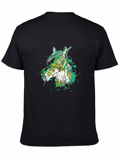 Camiseta Negra con Diseño Abstracto de Cabeza de Caballo