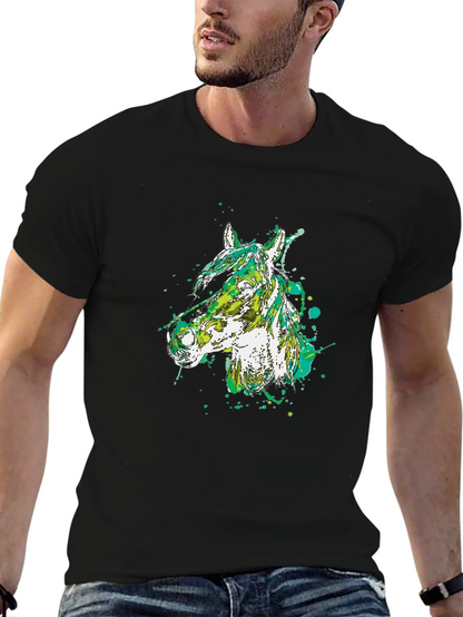 Camiseta Negra con Diseño Abstracto de Cabeza de Caballo