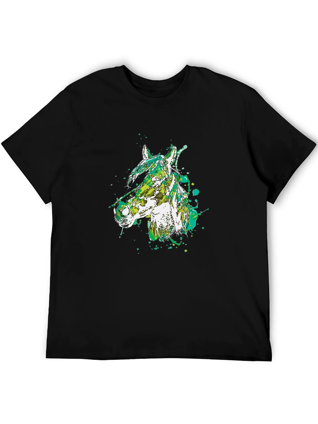 Camiseta Negra con Diseño Abstracto de Cabeza de Caballo