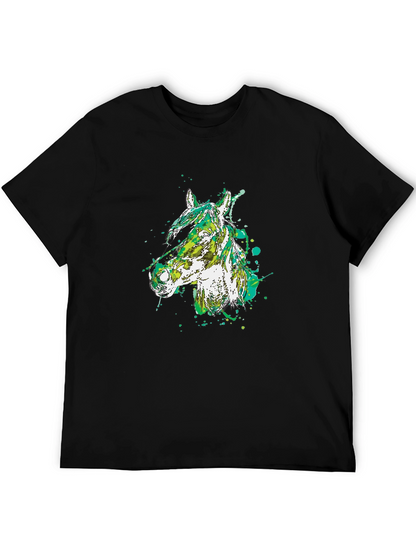 Camiseta Negra con Diseño Abstracto de Cabeza de Caballo