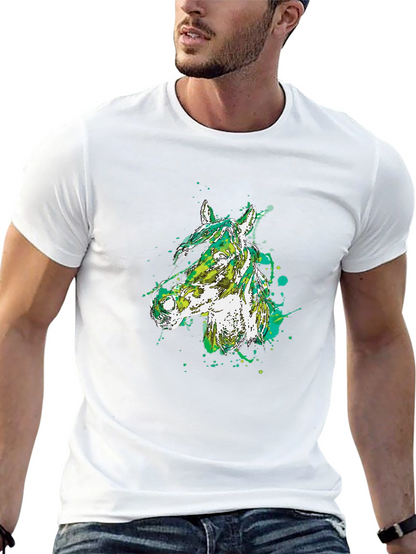 Camiseta Negra con Diseño Abstracto de Cabeza de Caballo