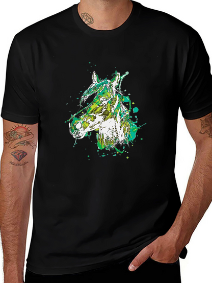 Camiseta Negra con Diseño Abstracto de Cabeza de Caballo