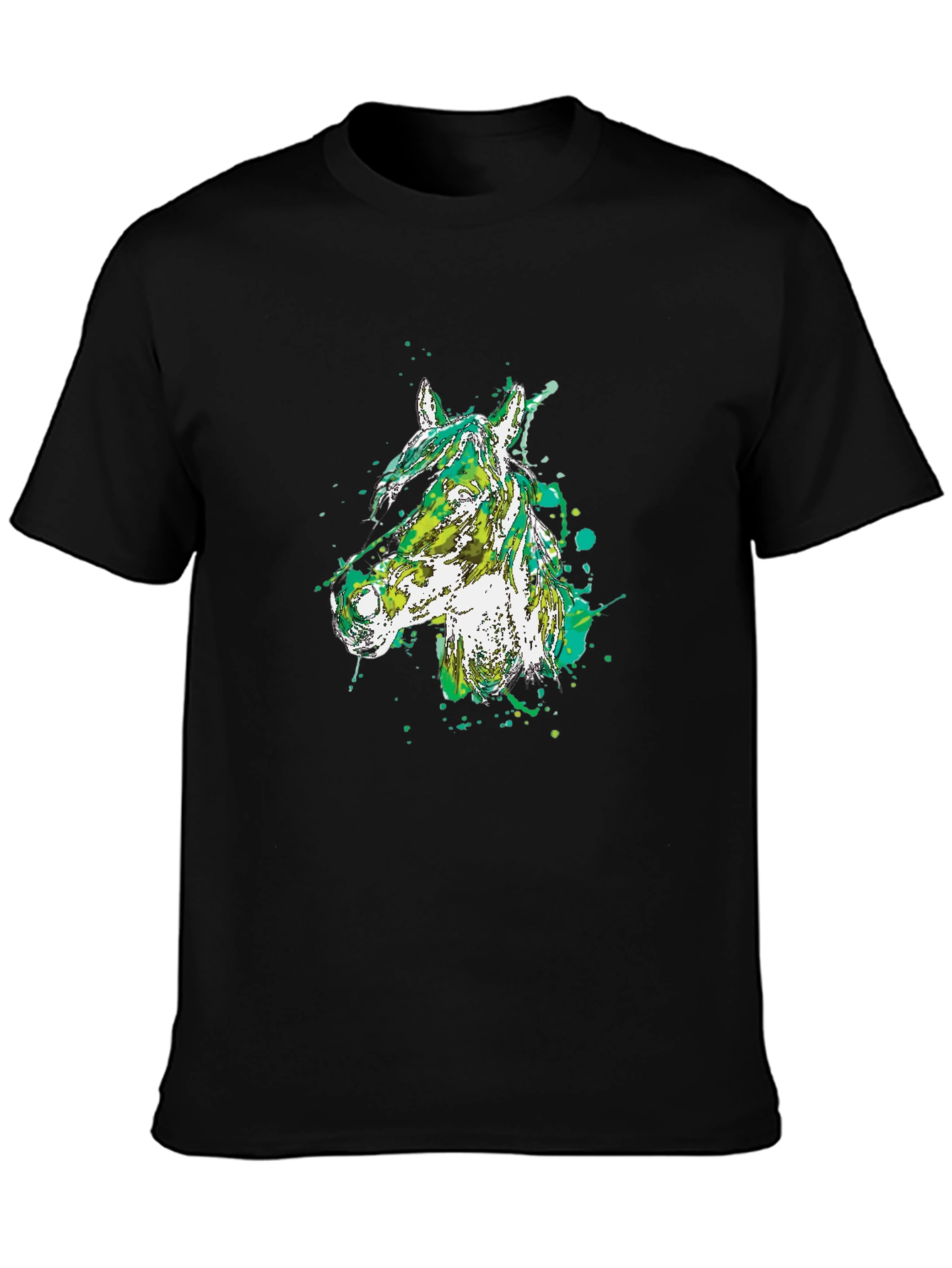 Camiseta Negra con Diseño Abstracto de Cabeza de Caballo