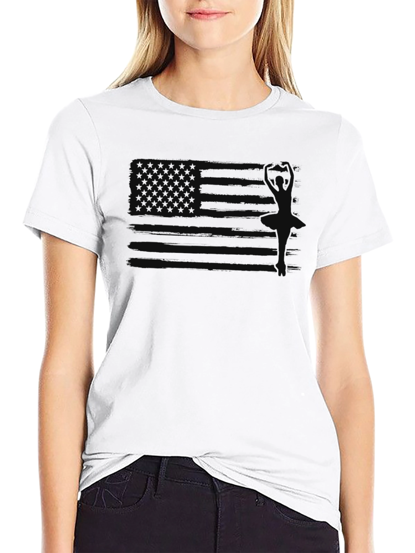 Camiseta Negra Hombre Diseño Bandera EE. UU. Discreta