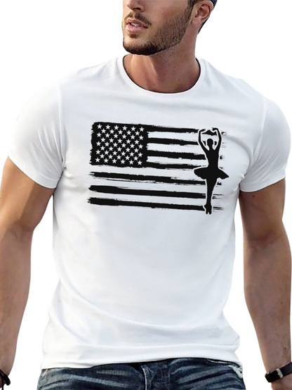 Camiseta Negra Hombre Diseño Bandera EE. UU. Discreta