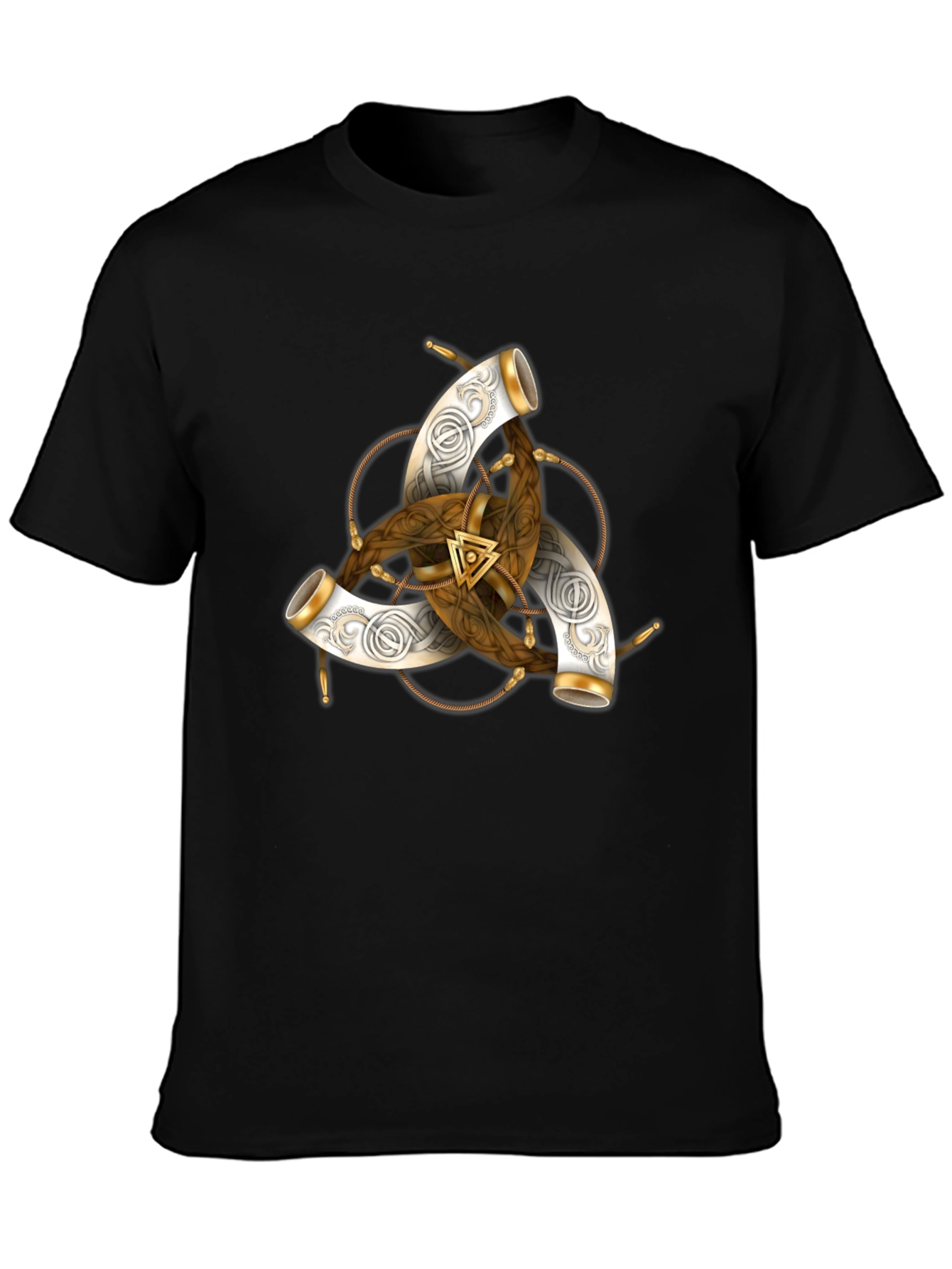 Camiseta Negra con Diseño Vikingo Cuerno de Odin