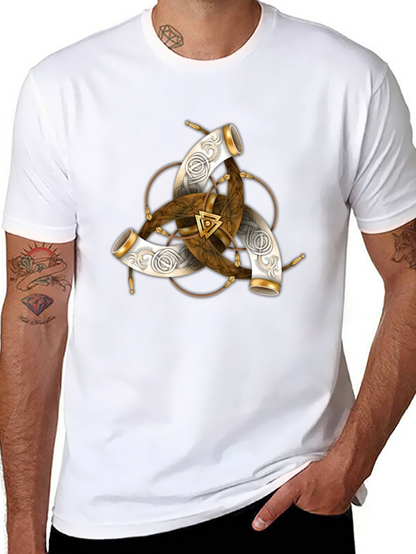 Camiseta Negra con Diseño Vikingo Cuerno de Odin