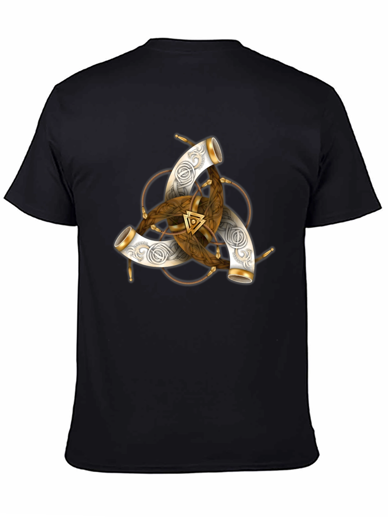 Camiseta Negra con Diseño Vikingo Cuerno de Odin