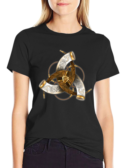 Camiseta Negra con Diseño Vikingo Cuerno de Odin