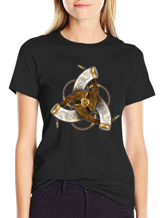 Camiseta Negra con Diseño Vikingo Cuerno de Odin