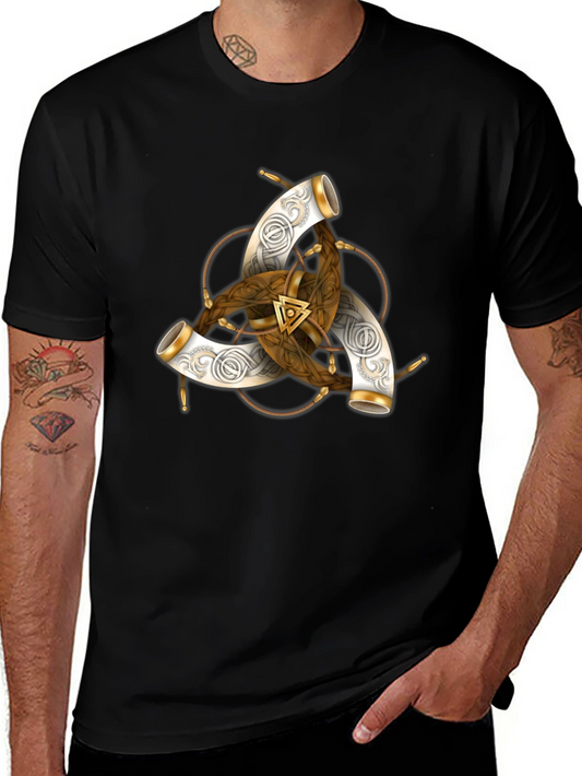 Camiseta Negra con Diseño Vikingo Cuerno de Odin