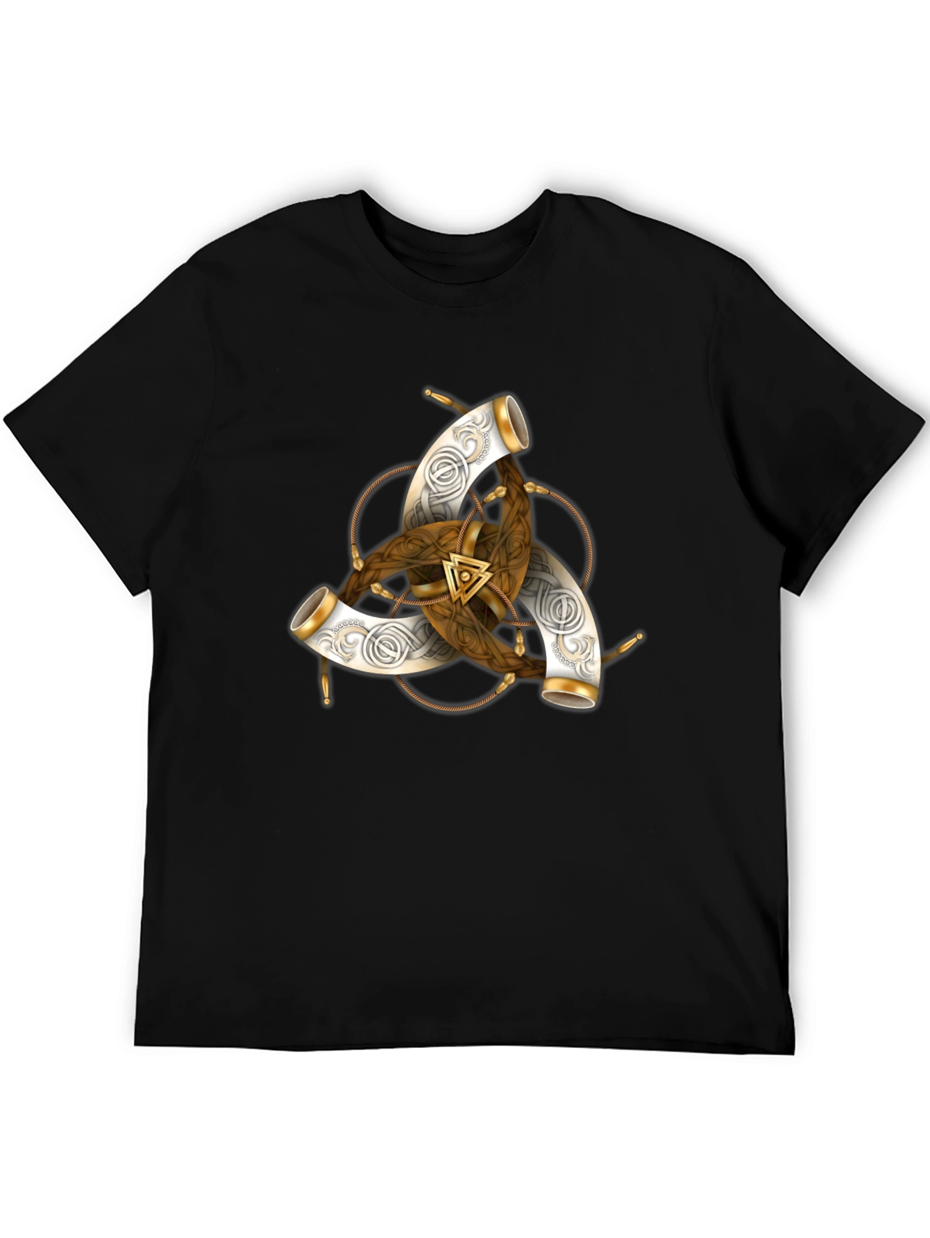 Camiseta Negra con Diseño Vikingo Cuerno de Odin