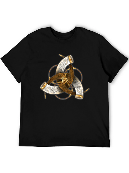 Camiseta Negra con Diseño Vikingo Cuerno de Odin