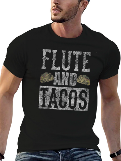 Camiseta Negra: Flauta y Tacos - Diseño Divertido