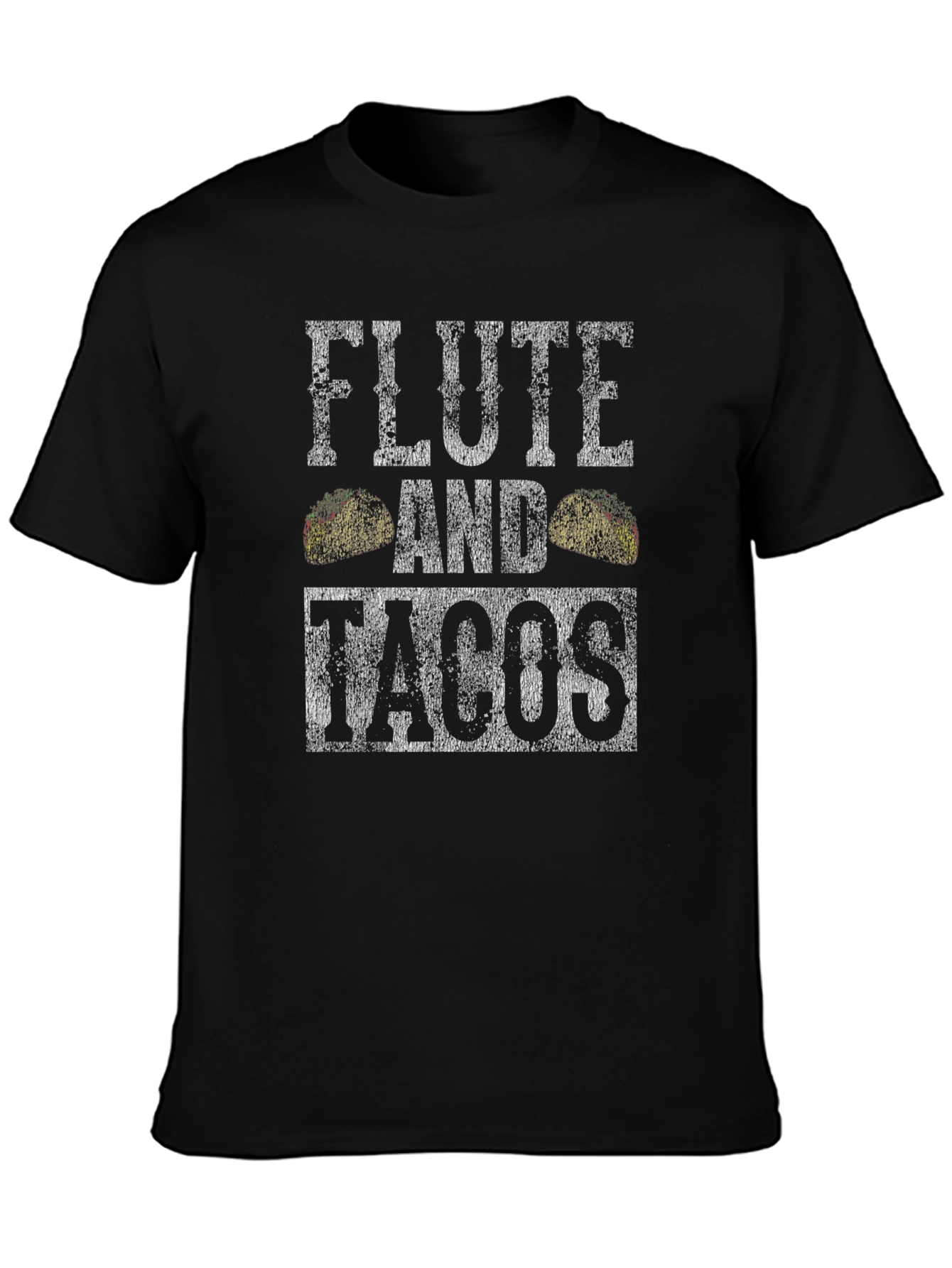 Camiseta Negra: Flauta y Tacos - Diseño Divertido