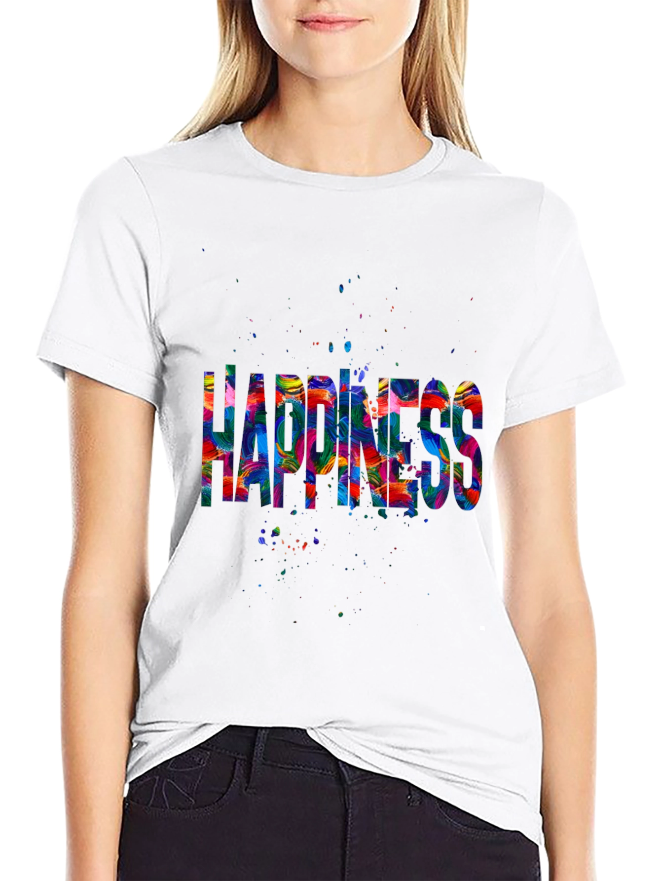 Camiseta Negra Happiness Multicolor