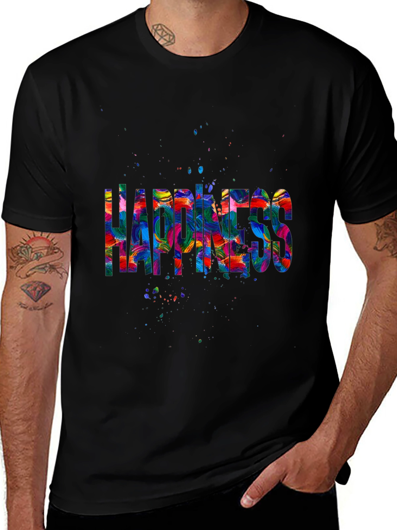 Camiseta Negra Happiness Multicolor