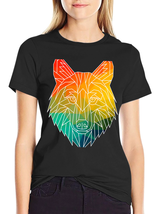 Camiseta Hombre Diseño Lobo Geométrico Colorido