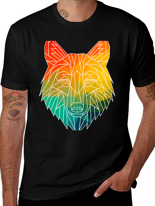 Camiseta Hombre Diseño Lobo Geométrico Colorido
