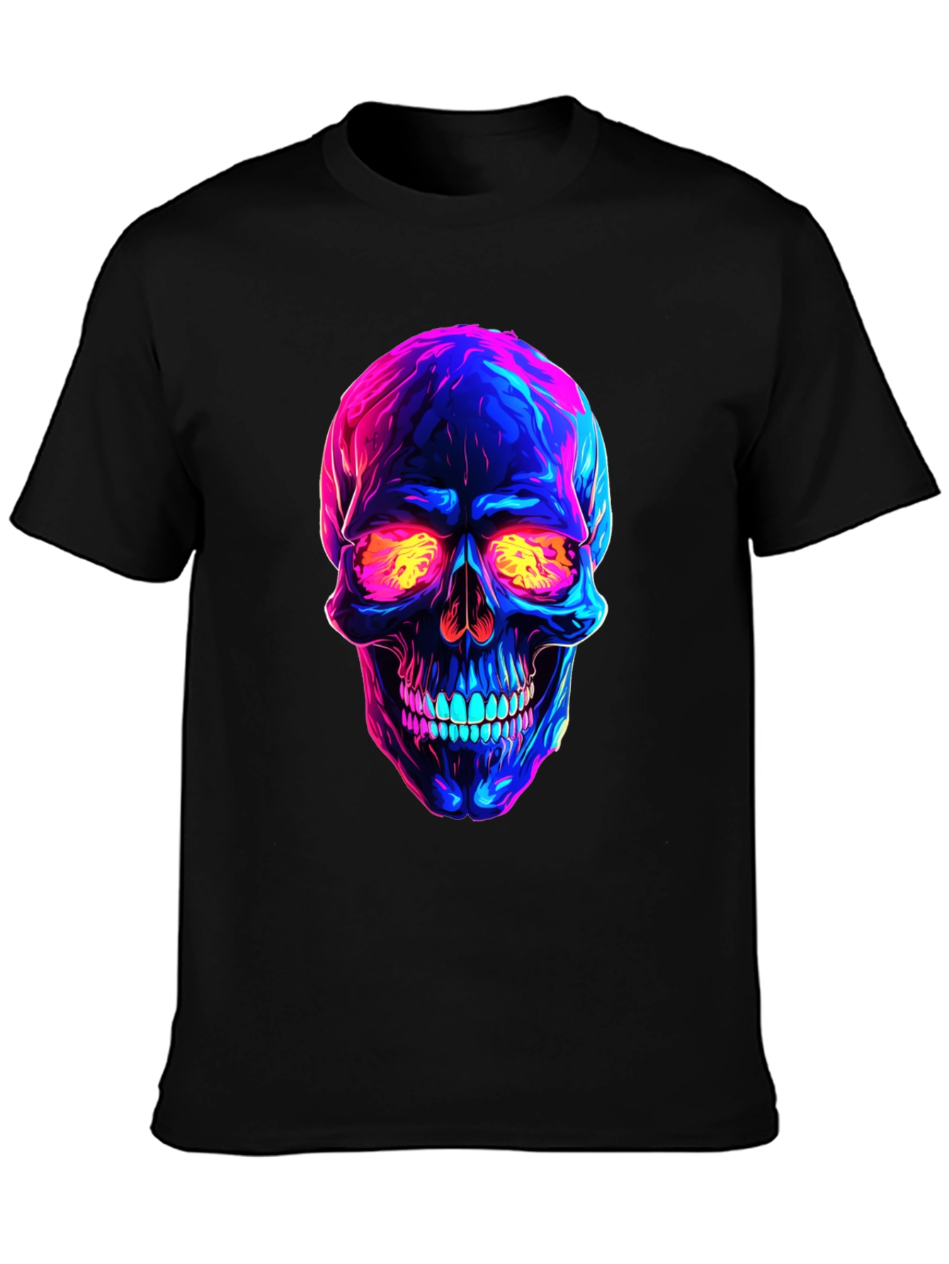 Camiseta negra con calavera neón