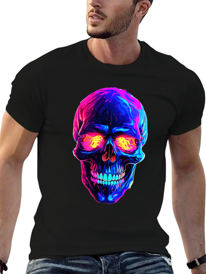Camiseta negra con calavera neón