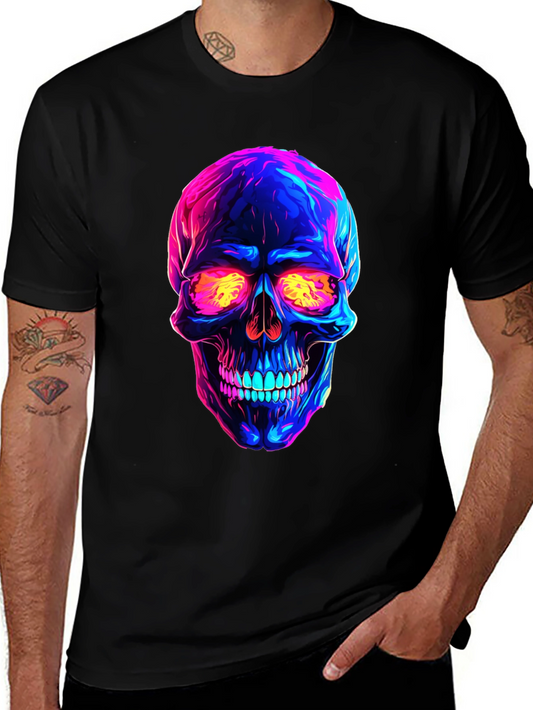 Camiseta negra con calavera neón