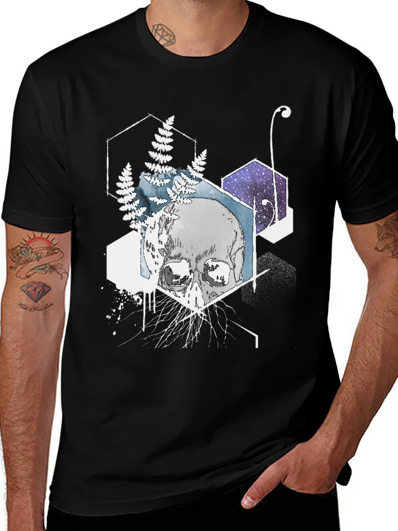Camiseta Negra Cráneo Geométrico