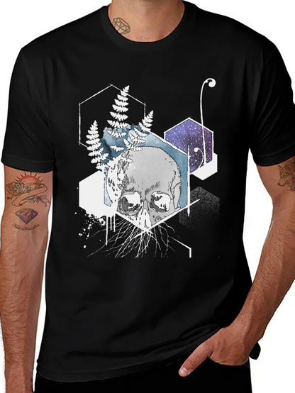 Camiseta Negra Cráneo Geométrico