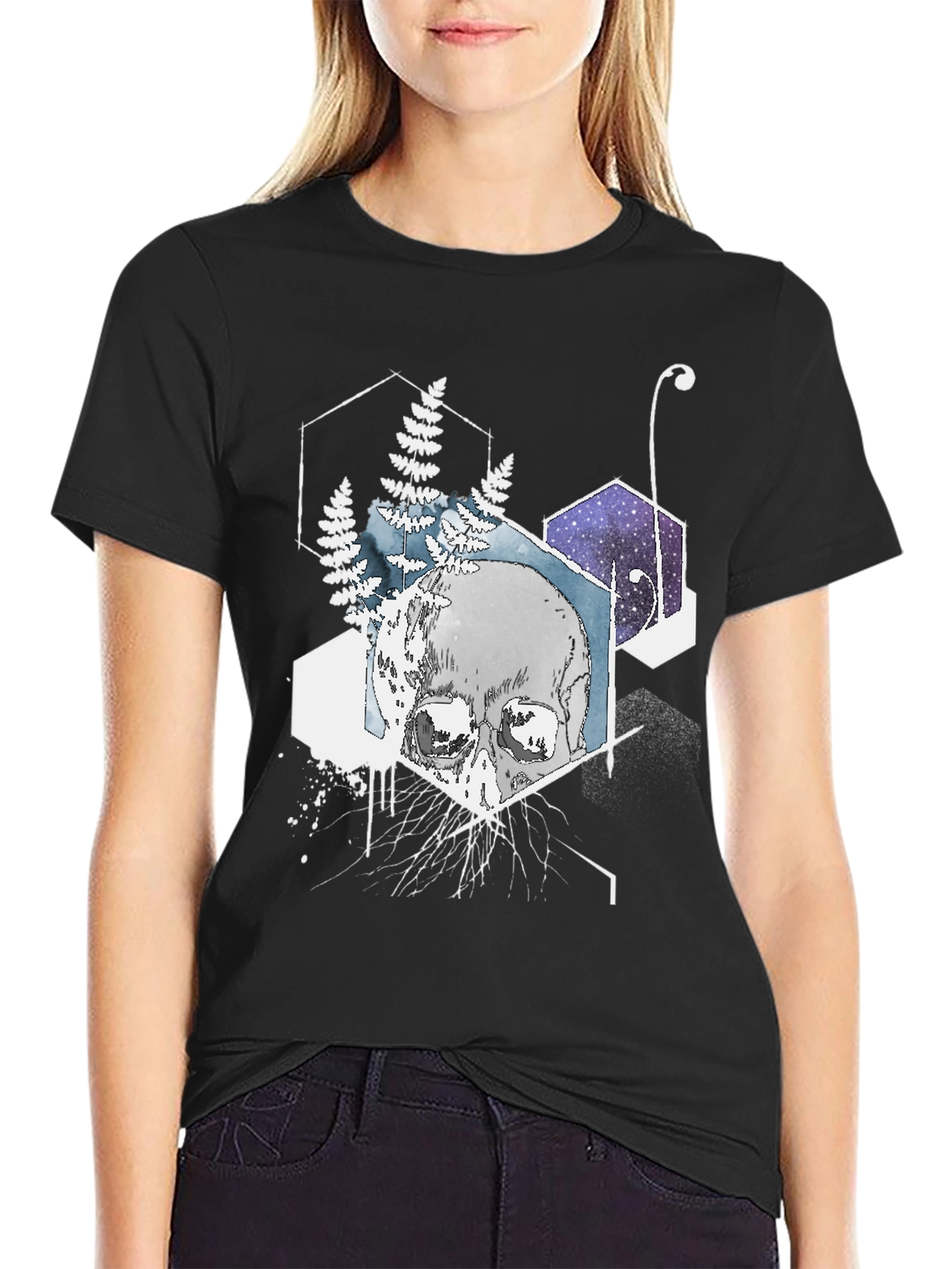 Camiseta Negra Cráneo Geométrico