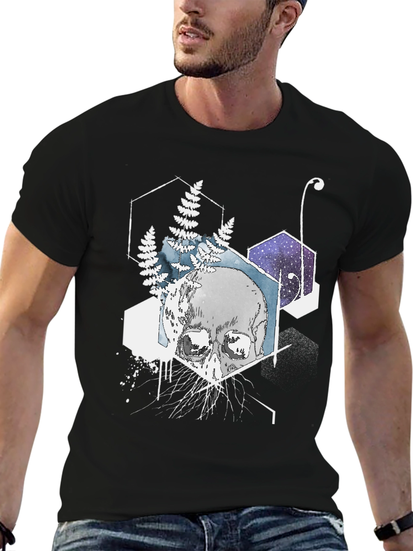 Camiseta Negra Cráneo Geométrico