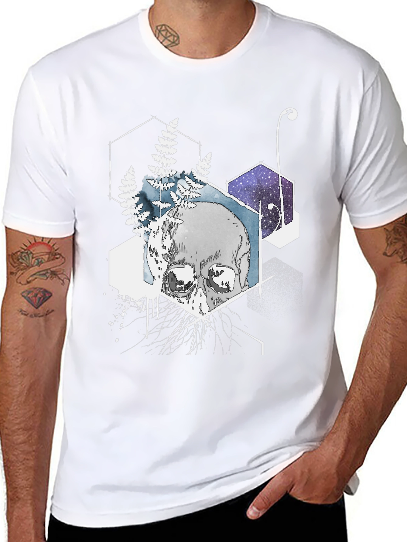Camiseta Negra Cráneo Geométrico