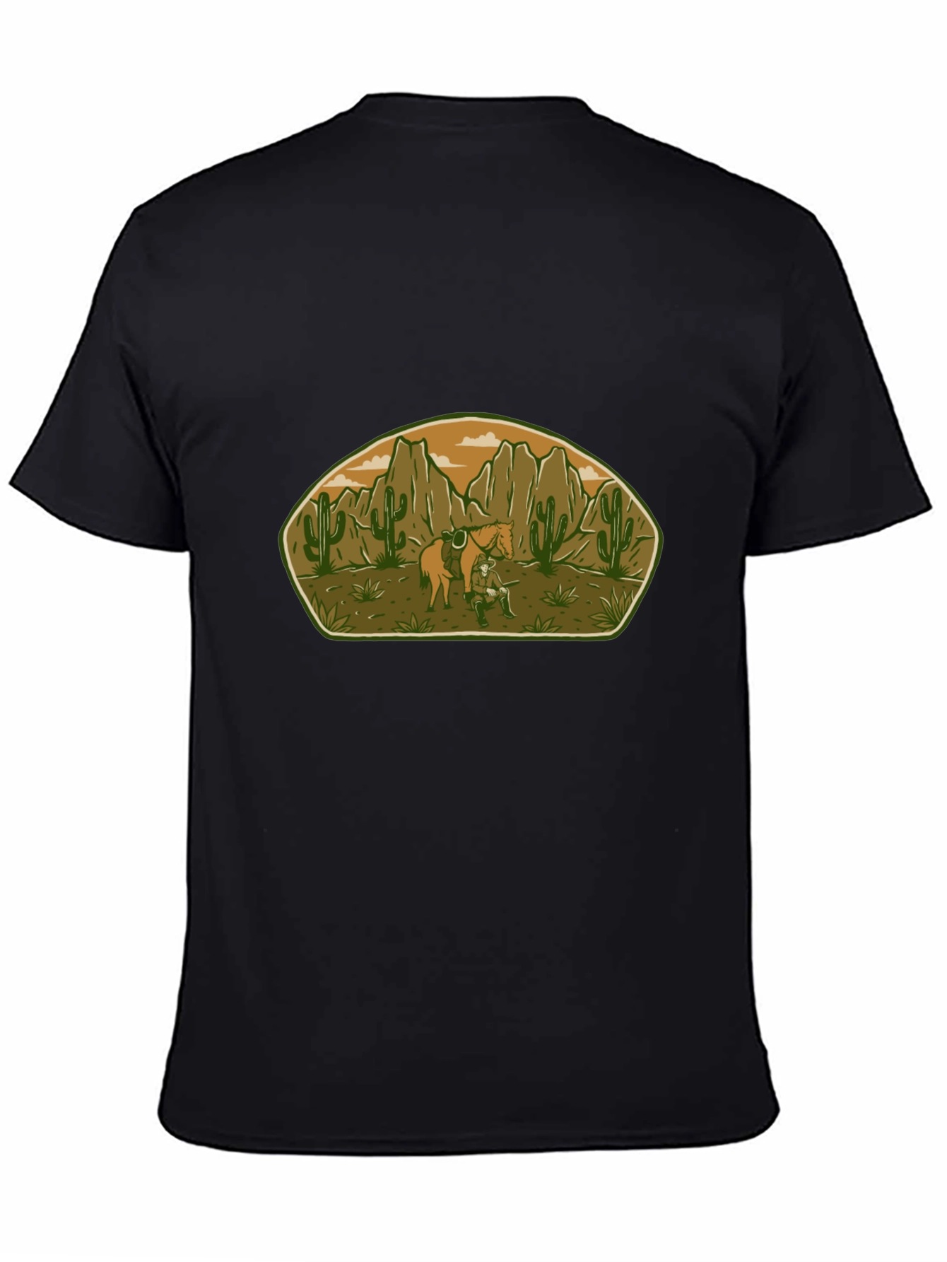 Camiseta Negra con Diseño del Viejo Oeste