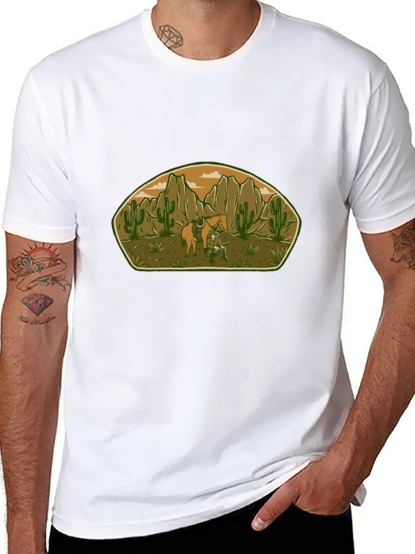 Camiseta Negra con Diseño del Viejo Oeste