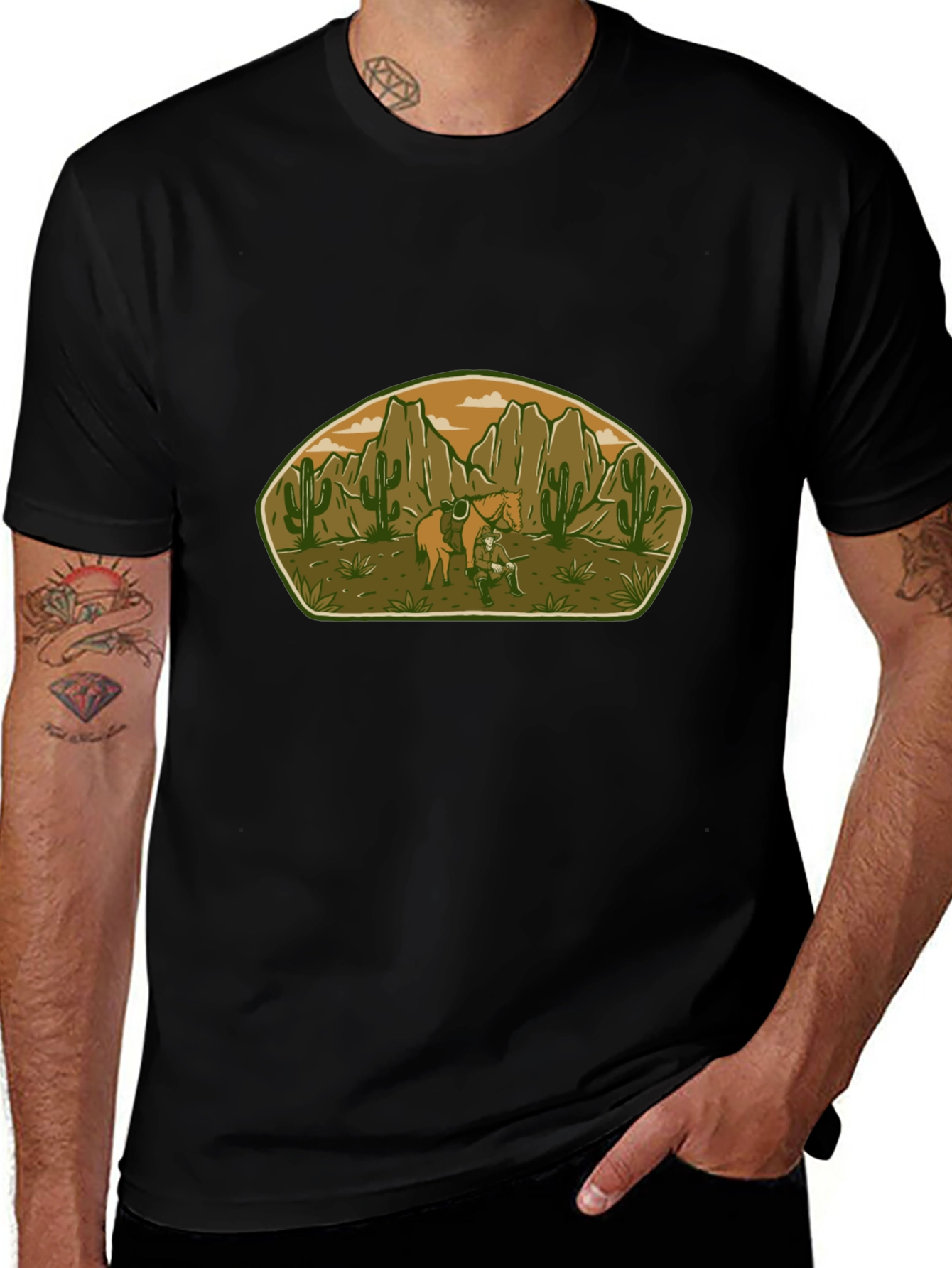 Camiseta Negra con Diseño del Viejo Oeste
