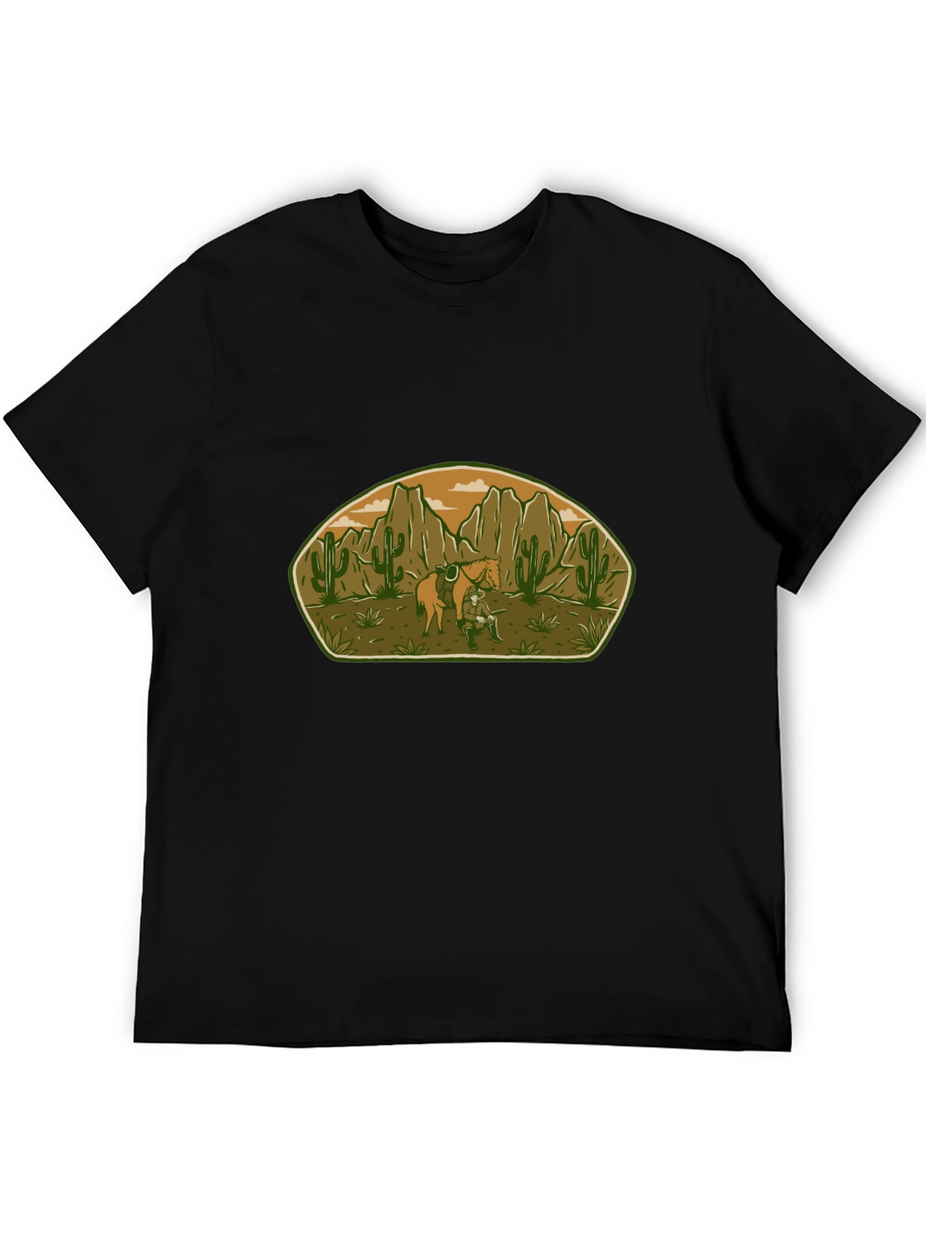 Camiseta Negra con Diseño del Viejo Oeste