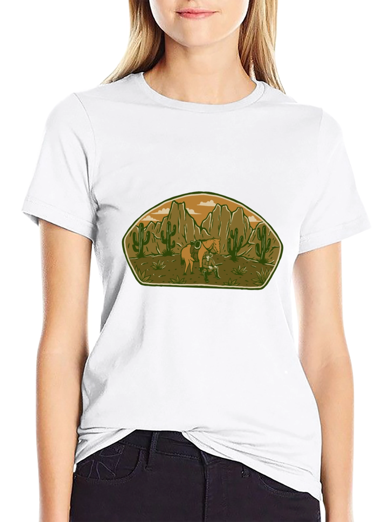 Camiseta Negra con Diseño del Viejo Oeste