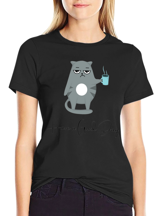 Camiseta Negra con Diseño de Gato Gruñón