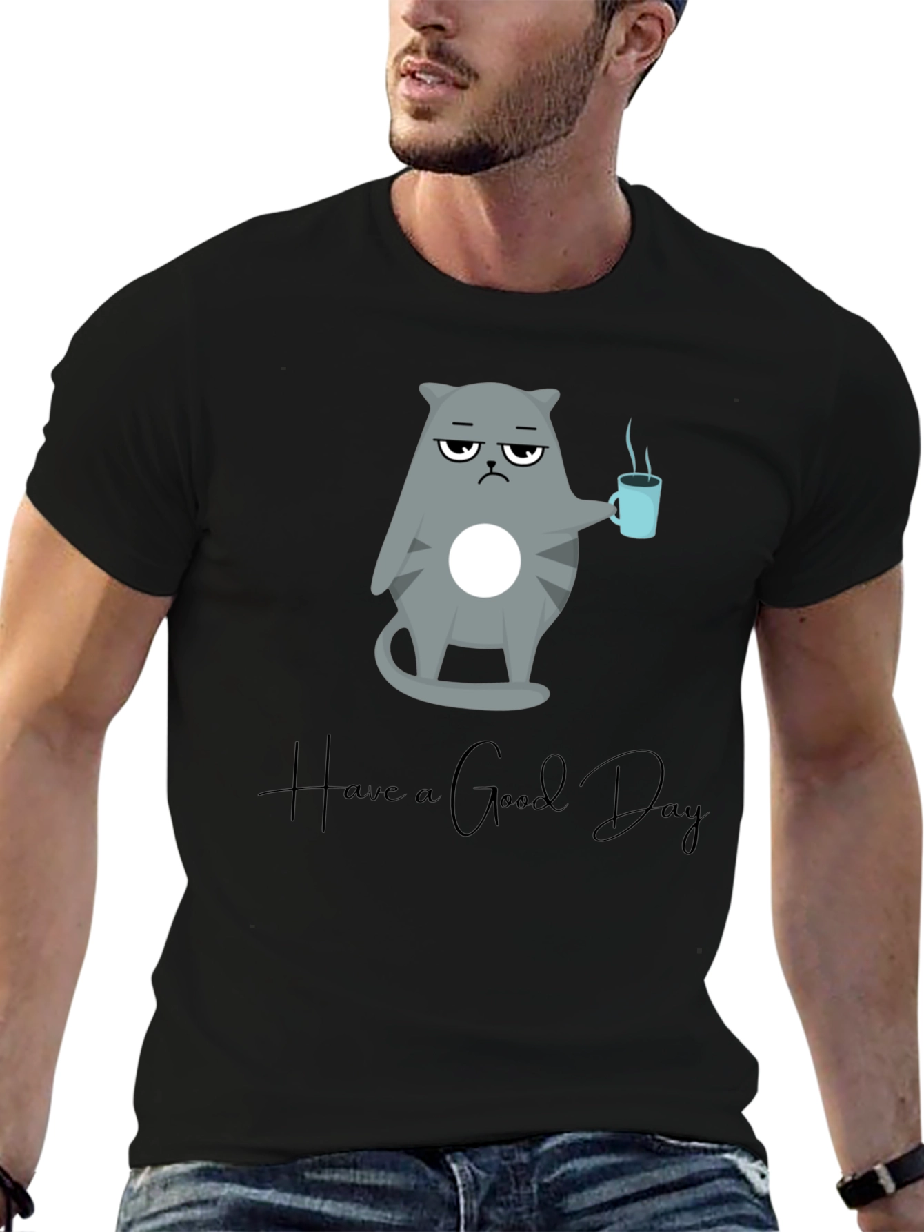 Camiseta Negra con Diseño de Gato Gruñón