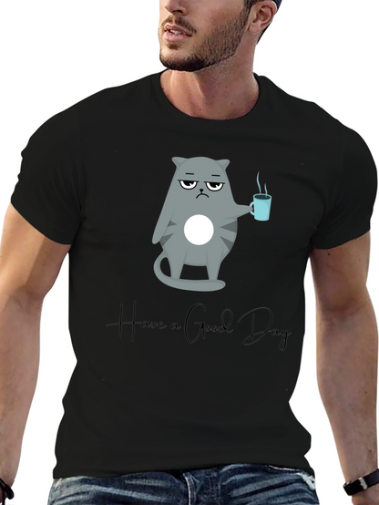 Camiseta Negra con Diseño de Gato Gruñón