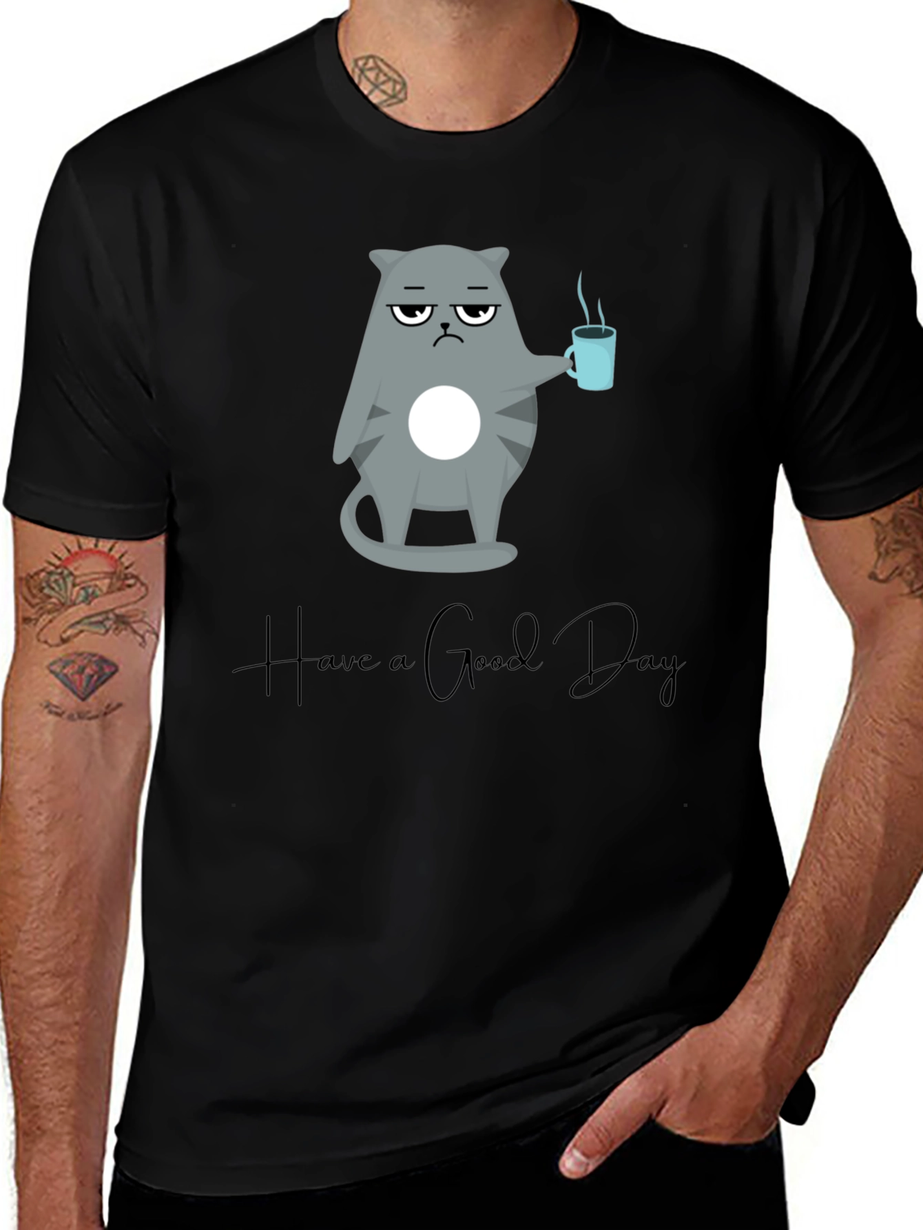 Camiseta Negra con Diseño de Gato Gruñón