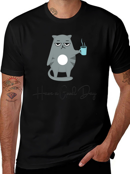 Camiseta Negra con Diseño de Gato Gruñón