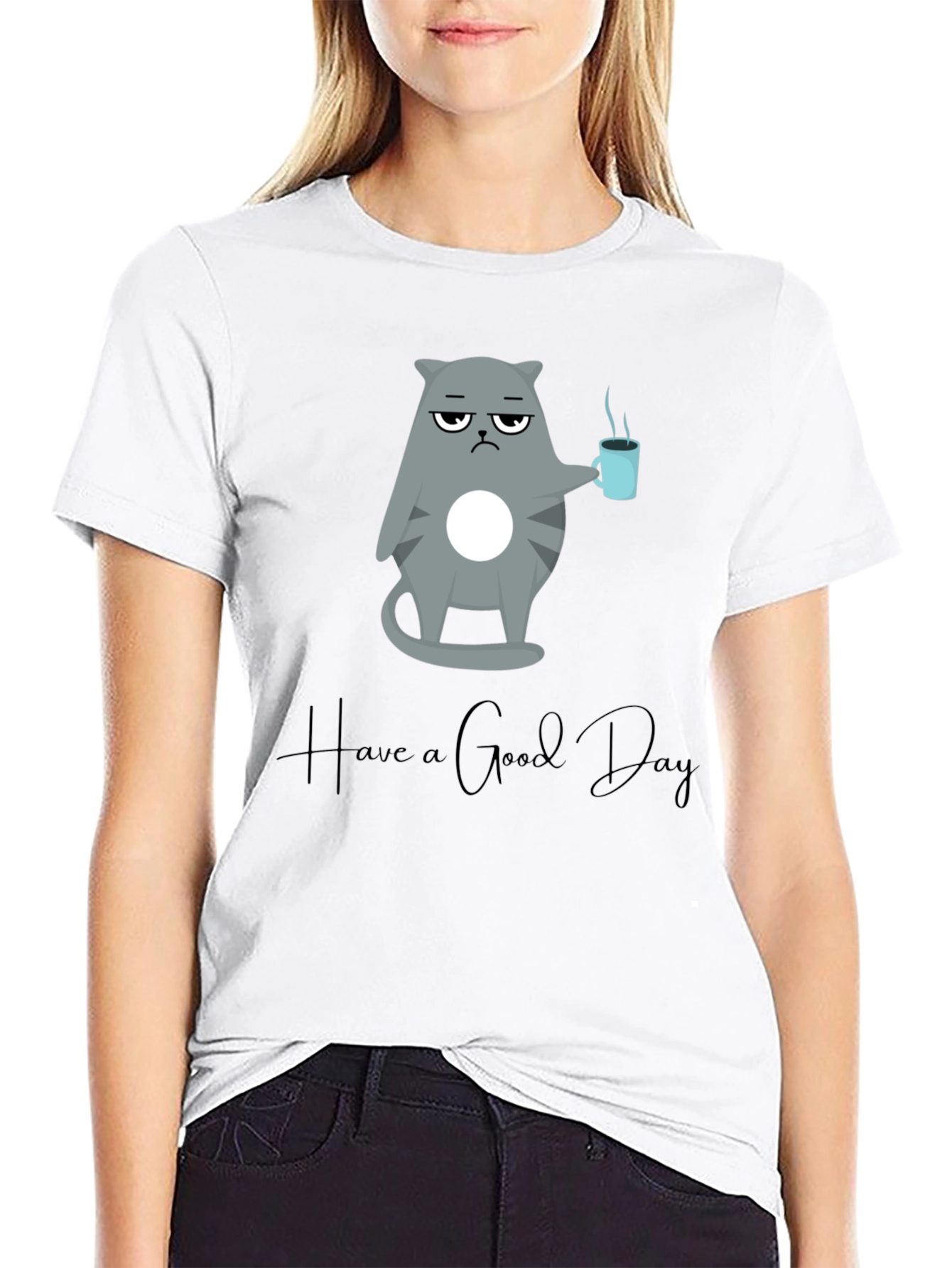 Camiseta Negra con Diseño de Gato Gruñón