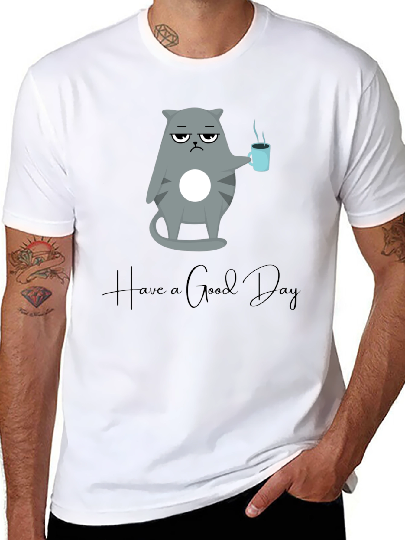 Camiseta Negra con Diseño de Gato Gruñón