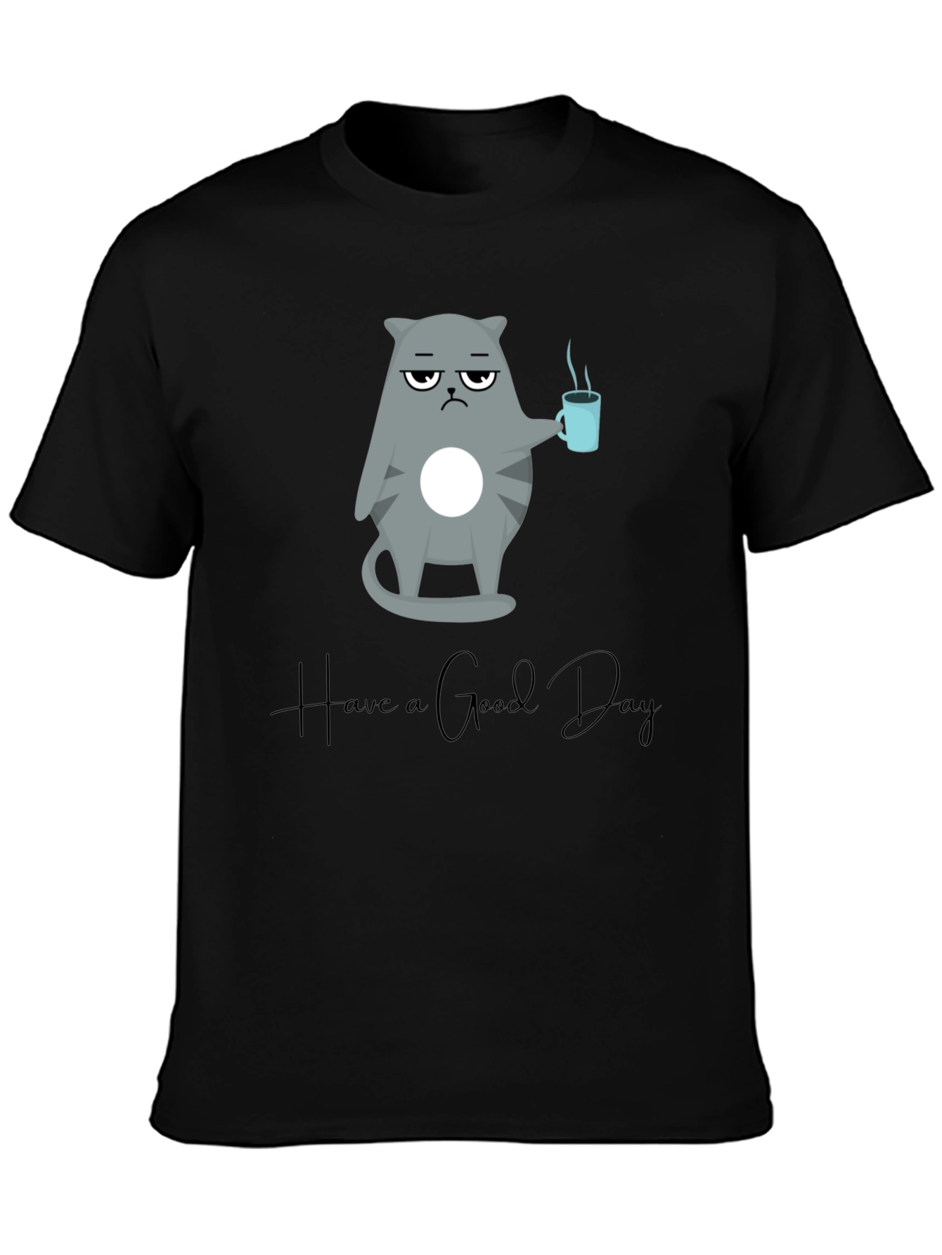 Camiseta Negra con Diseño de Gato Gruñón